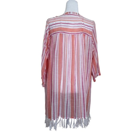 Roller Rabbit Womens Tunic Top Pink Striped Cotton Cover-Up Tassel Fringe XL - Picture 3 of 8